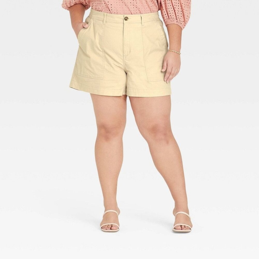 A New Day Women's Plus Size High-Rise Utility Shorts Tan 20W